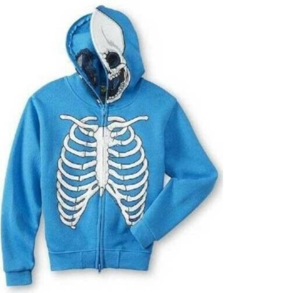 Boys Costume Hoodie Jacket Skeleton 5/6 FSD Zip Up Face Mask Blue Halloween